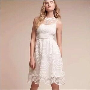 BHLDN‎ x Anthro Anissa White Silk Dress Size 2 Floral Lace Embroidered